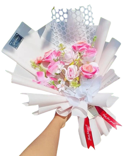 Buket Bunga Mawar Pink Putih